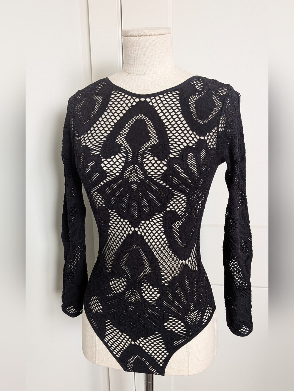 Zara Seamless Openwork Lace Fishnet Bodysuit Black XS/S NWOT Goth